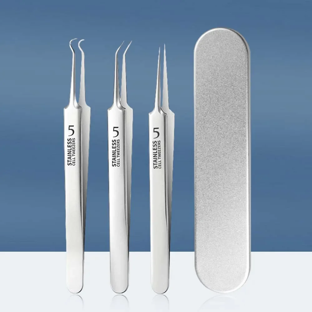 3Pcs Ultra Fine No 5 Cell Pimples Black Head Clip Tweezers Beauty Salon Special Scraping Closing Artifact Acne Needle Tool Stain