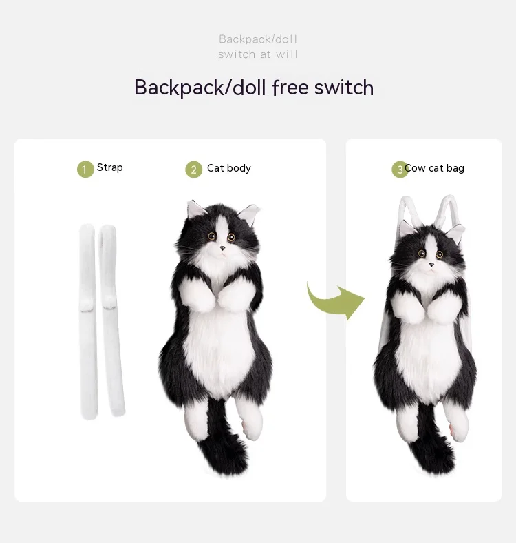 Title 3, Pure Handmade Simulation Plush Cat Backpack Tre...