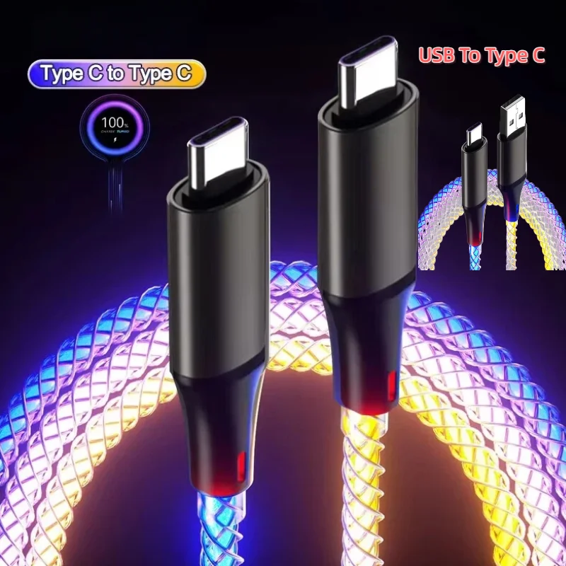 6A 고속 충전 RGB 브리딩 발광 그라데이션 라이트 데이터 케이블 60W TYPE-C 충전기 아이폰 17 Pro 화웨이 삼성용 데이터 케이블