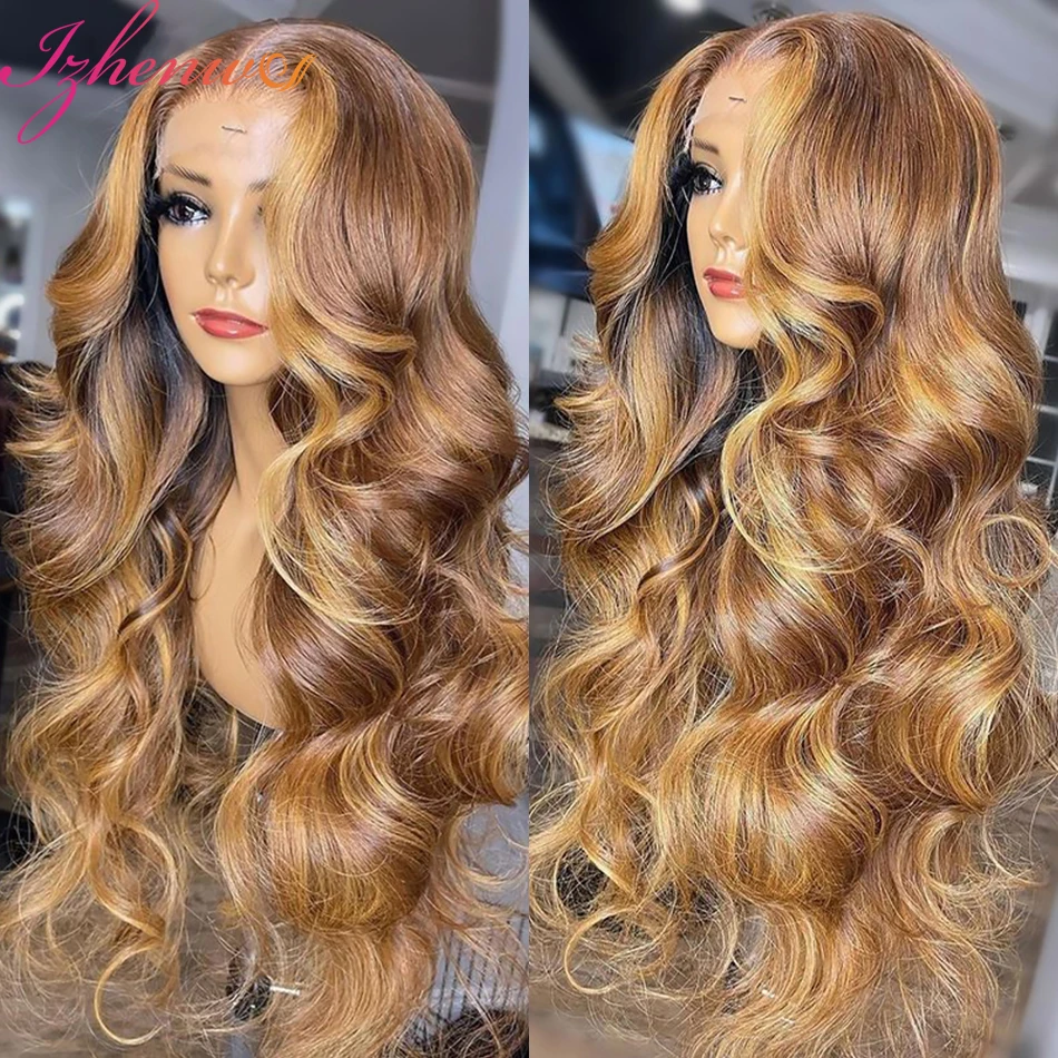 

HD Transparent Highlight Wig Human Hair Body Wave 13X6 13X4 Lace Front Wig Honey Blonde Lace Front Wigs For Women Ombre 220%