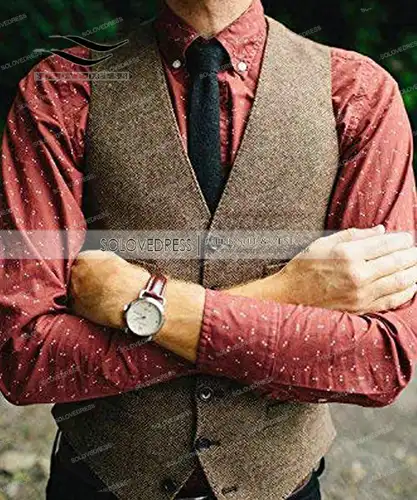 Mens Vests Tweed Herringbone Slim Fit Fashion Men's Suits Vests For Jacket Groomsmen  Waistcoat For Wedding - Image 2