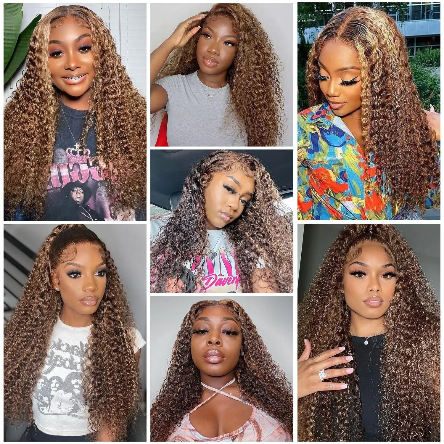 Honey Blonde Human Hair Wig Ombre Highlight 4/27 Deep Wave Lace Front Wigs Human Hair Curly Wig 180% Density Lace Frontal Wigs