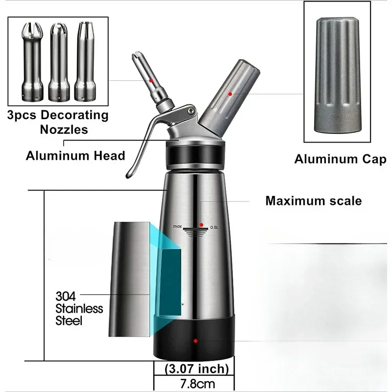 Cream Foam Gun 500ML aluminum alloy cream mixer cake decorating gun siphon dessert tool coffee baking cake decorating decoration tool
