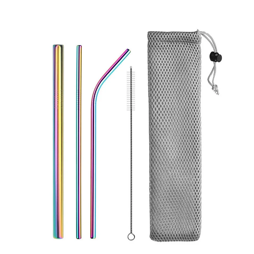 Premium Reusable Stainless Steel Drinking Straw Set with Cleaning Brush & Pouch