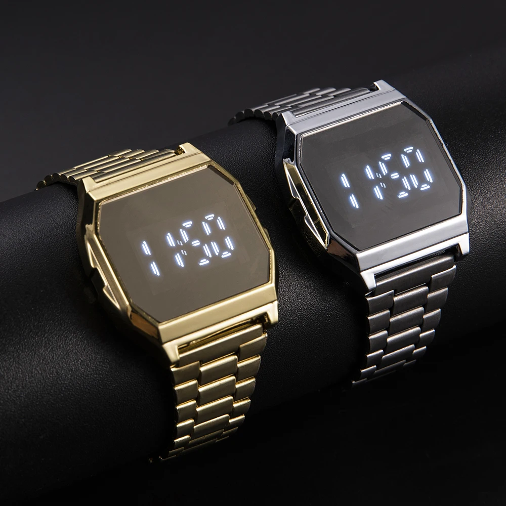 

Luxury LED Digital Watch for Women Stainless Steel Gold Sliver Electronic Watch Simple Business Ladies Watch Clock reloj mujer