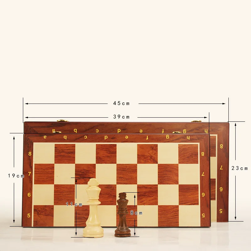 Wooden Chess Set Folding Chess Box With 34 Pieces Interior For Storage Portable Travel Board Game Set For Kid