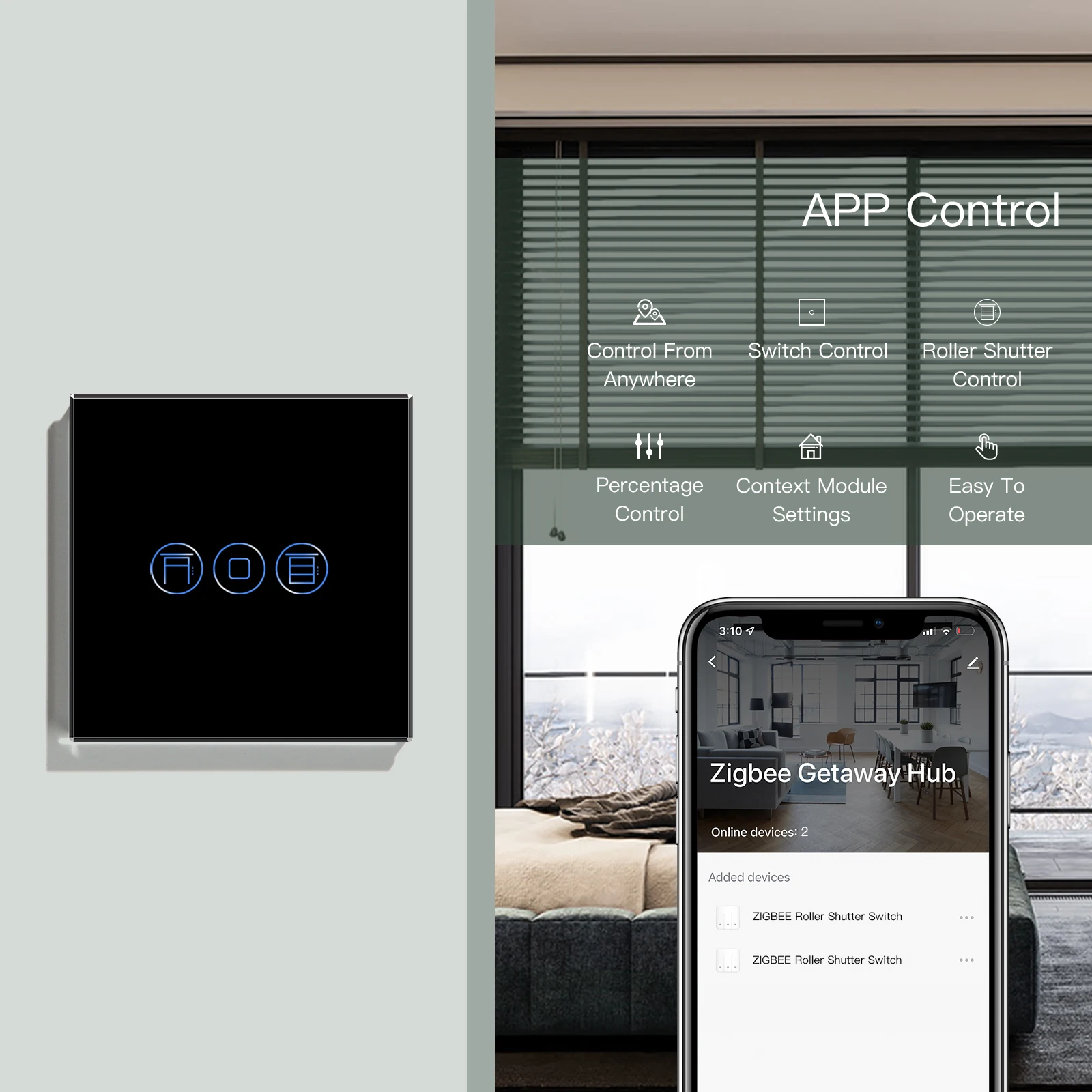 Bseed Zigbee Rolo Interruptor do Obturador Cortinas Inteligente Painel de Vidro Tuya Vida Inteligente Google Alexa Controle Voz Azul Backlight 5a - Image 3