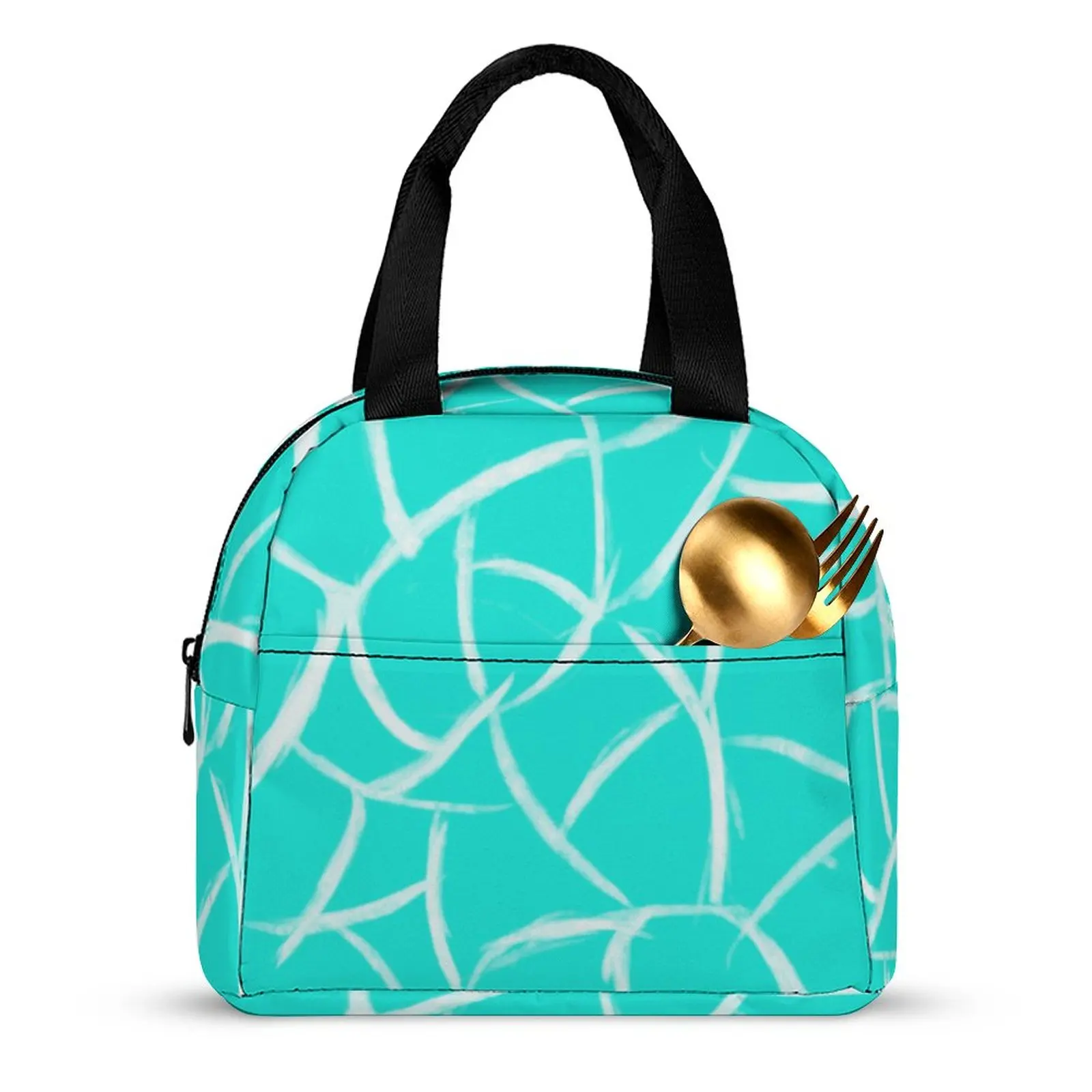 Custom Pattern Tote Lunch Bags for Women Blue Print Portable Lunch Bag Picnic Travel Breakfast Box Office Work School