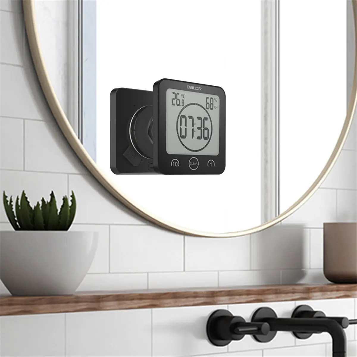 LCDDigitalWaterproofBathroomSuctionCupWallClockShowerAlarm
