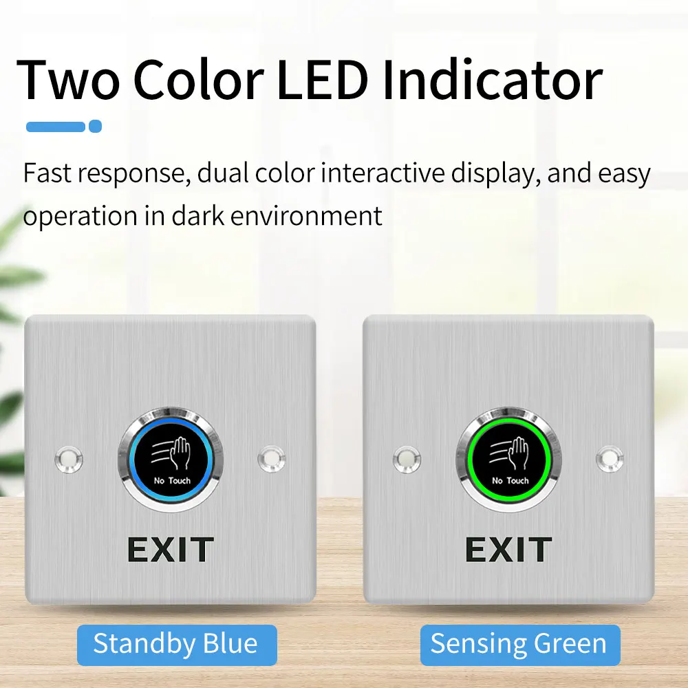 12V 24V Infrared Sensor Switch No Touch Contactless Door Release Exit Button with LED Indication Exit Switch for Access Control