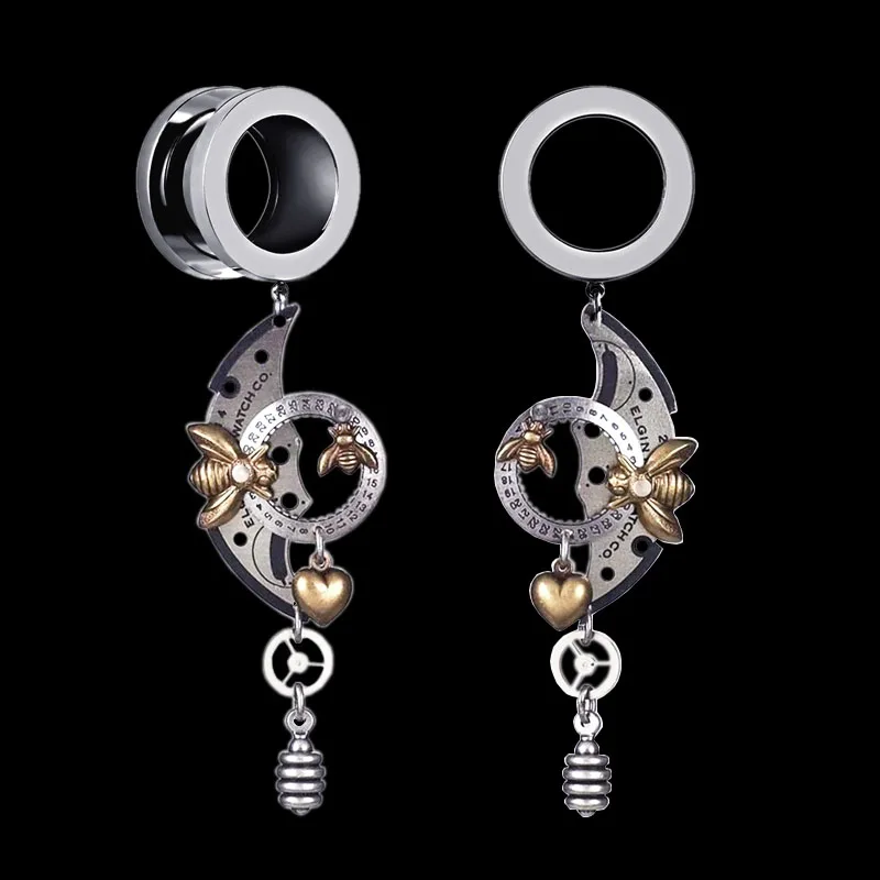 2PCS Stainless Steel Ear Tunnel Gearwheel Ear Plugs Mechanical Bee