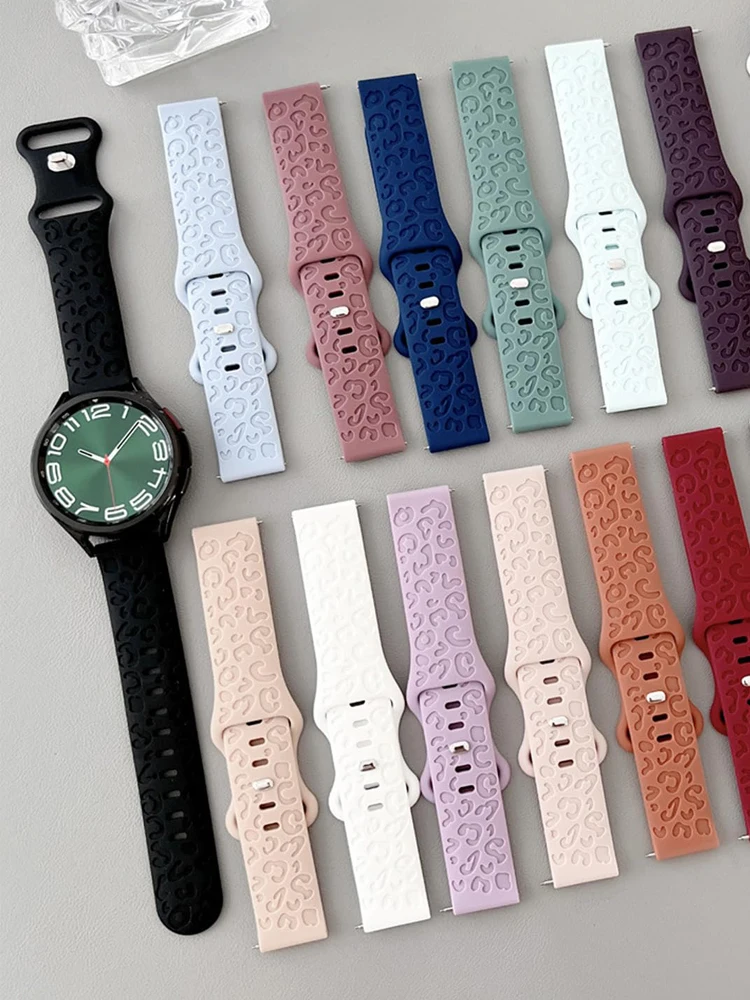 

Engraved Strap For Samsung Galaxy Watch 6/5/4/classic/5/pro/3/Active 2 Leopard silicone Bracelet Huawei gt 2 2e 20mm watch band