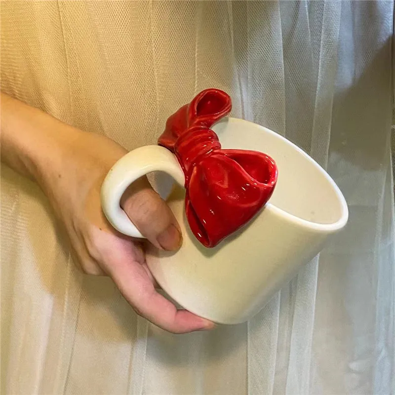 

Ceramic Mug Dishwasher-safe Nordic Coffee Cups With Big Bowknot Handrip Tea Milk Mugs
