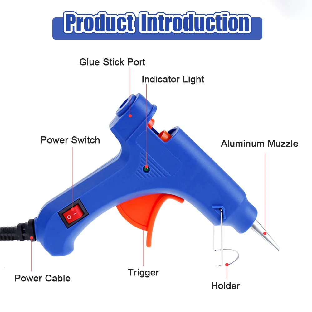 Pistola de silicona caliente de 20W, pegamento de fusión con barras de pegamento de 7mm, Mini pistolas industriales, termo de temperatura de calor para el hogar, manualidades DIY, artes