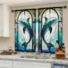 2-Panels Stained Glass Dolphin Decorative Curtains, Semi Transparent Without Lining, Durable Polyester Fiber Curtains 4