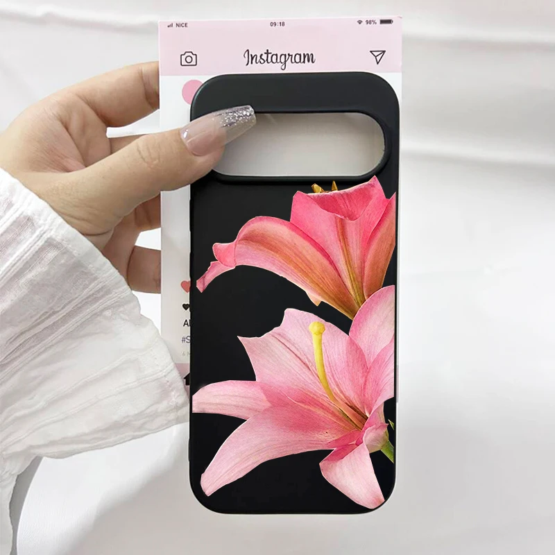 Pink Lily Flower Pattern Clear Soft TPU Phone Case - Cute Floral Design Cover