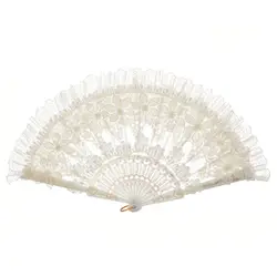 Elegant White Lace Folding Hand Fan with Pearl Accent - Retro Court Style Gift (Flower)