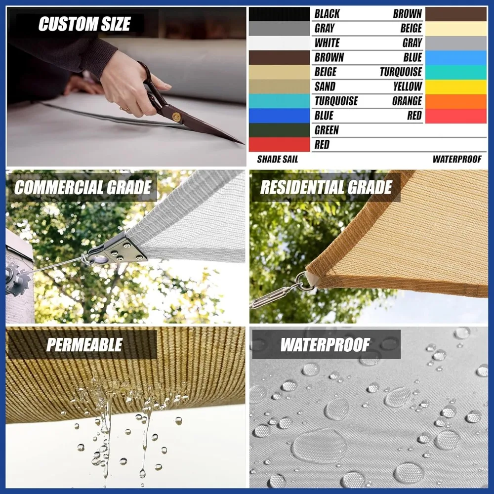 8' x 8' x 11.3' Black Sun Shade Sail Right Triangle SMSLT Canopy Fabric Cloth Screen, Water Air Permeable & UV Resistant, Heavy