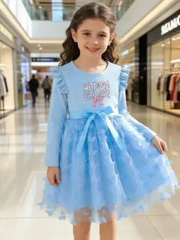 Girls Blue Easter Mesh Dress 1
