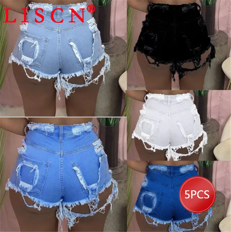 5pcs Wholesale Items For Resale 2021 New Summer Denim Shorts Women Clothing Jeans Hollow Out