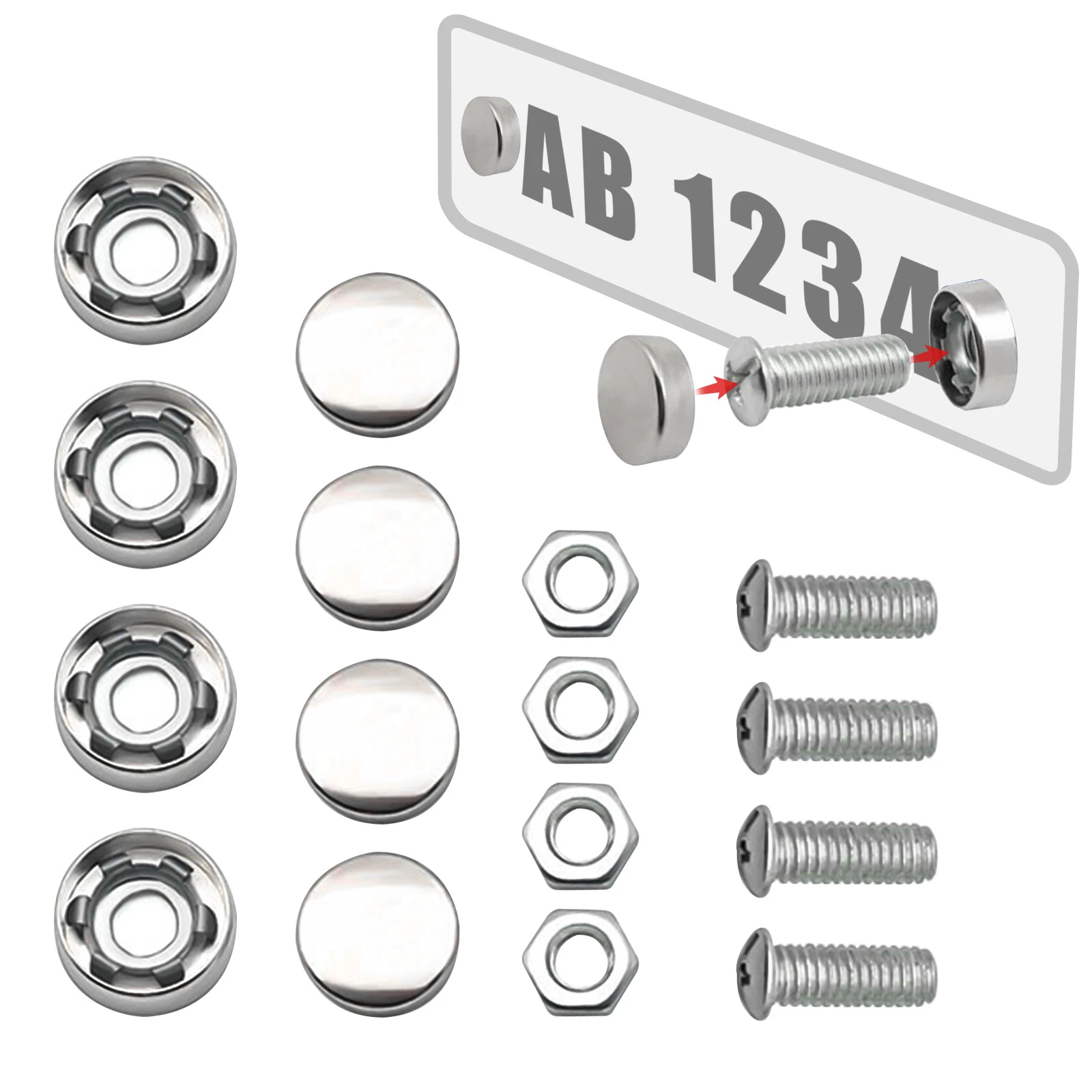 4pcs Stainless Steel License Plate Security Screws Kit For Fastening