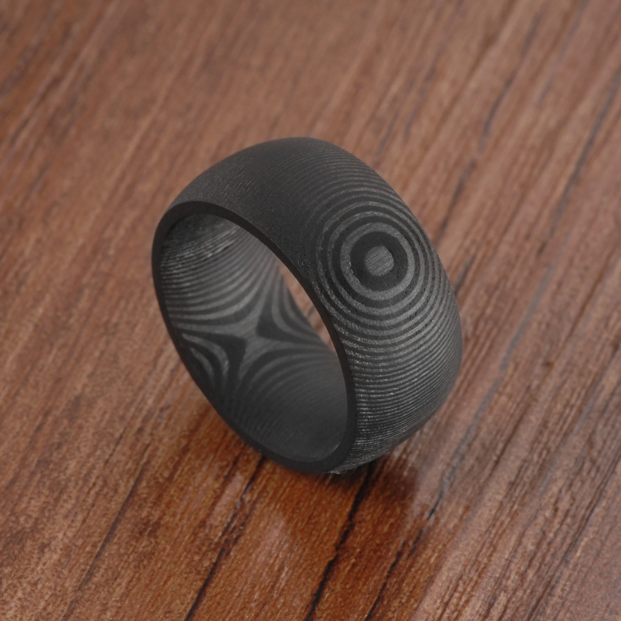 11mm Width Men's Domed 100% Carbon Fiber Wedding Ring with Tree Rings Pattern 3