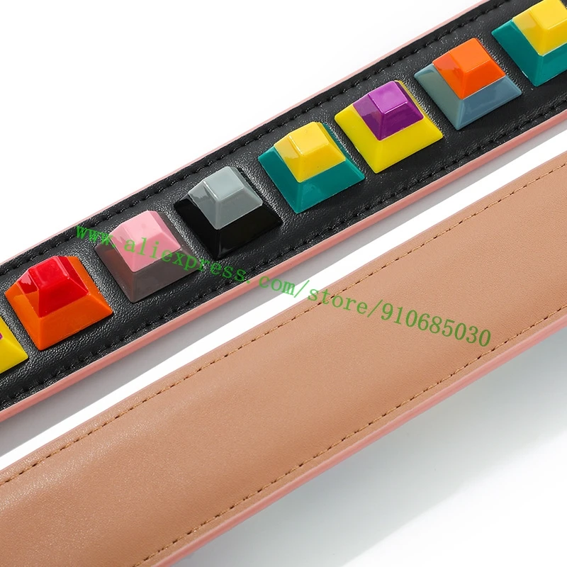 Pyramid Studs Studded Genuine Calfskin Bag Strap You For Lady Designer Handbag Women Bag Purse Carry Belt Replacement Colorful