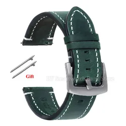 Elegant Leather Quick Release Watch Band - Versatile Fit & Sporty Design - 20mm (Green - Silver)