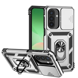 Lens Protector Ring Stand Armor Cover - Durable and Stylish Case with Enhanced Protection for Galaxy A27 (Silver)