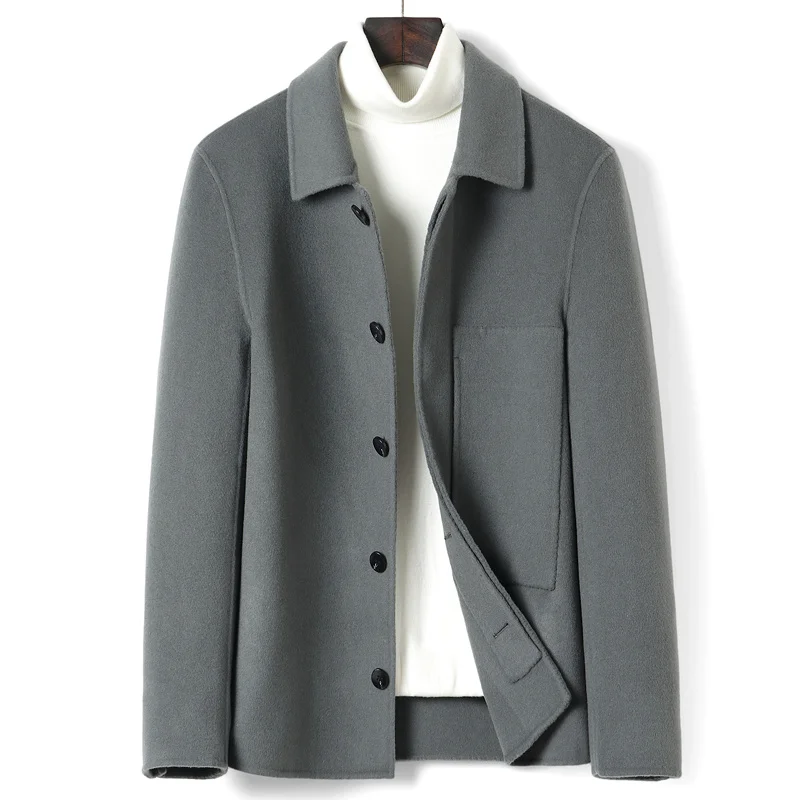 

2023 Spring and Autumn New High Quality 100% Wool Coat Men's Solid Casual Lapel Double-sided Woolen Jacket Chaqueta Hombre FCY