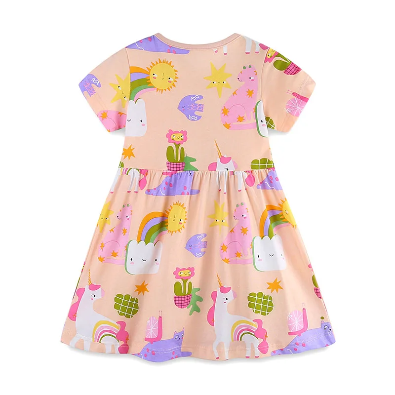 2025 Fashion Summer Children 's Clothing Kids Clothes Girls Cotton Sun Cartoon Animals Flowers Dresses Vestidos