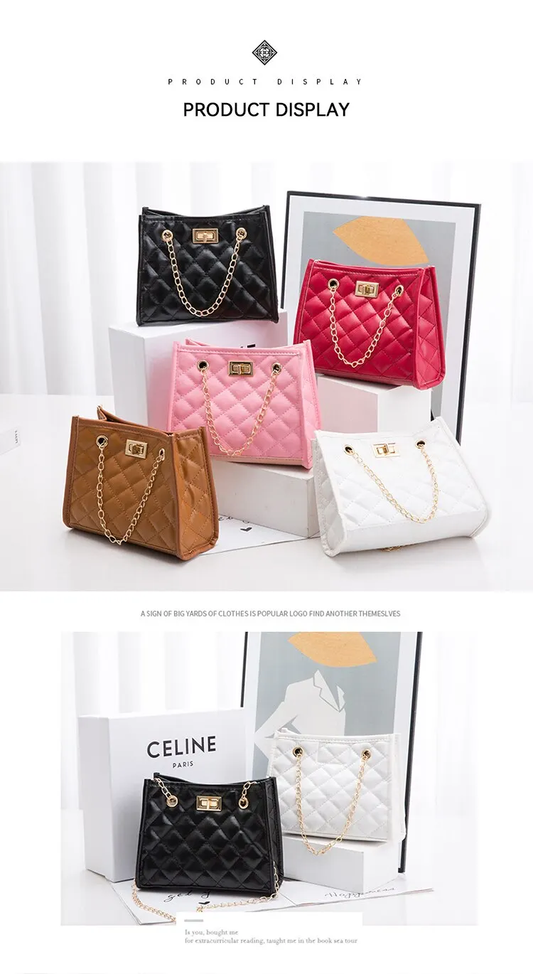 S48a3f6677964409ea6d34f90ccdcd434Z Solid Color Prismatic Plaid Women Shoulder Bag Korean Version Fashion Lady Style Chain Pu Leather Light Handbag Mallzona
