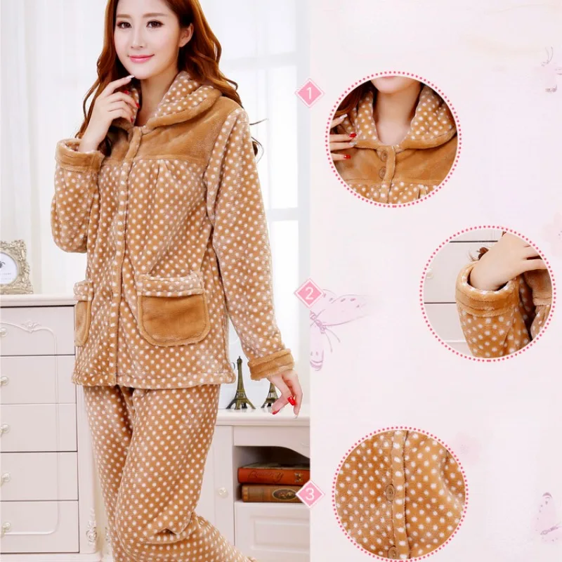 2023 New Autumn Winter Coral Velvet Pajamas Women's Set Thickened Loose Loungewear Flannel Warmth Long Sleeved Plush Homewear