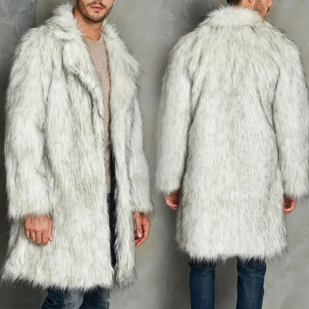 Men's Faux Fur Coats Overcoat Men Lapel Cardigan Jackets Winter Warm Long Coats Overwear Long Sleeve Outwear Tops For Men