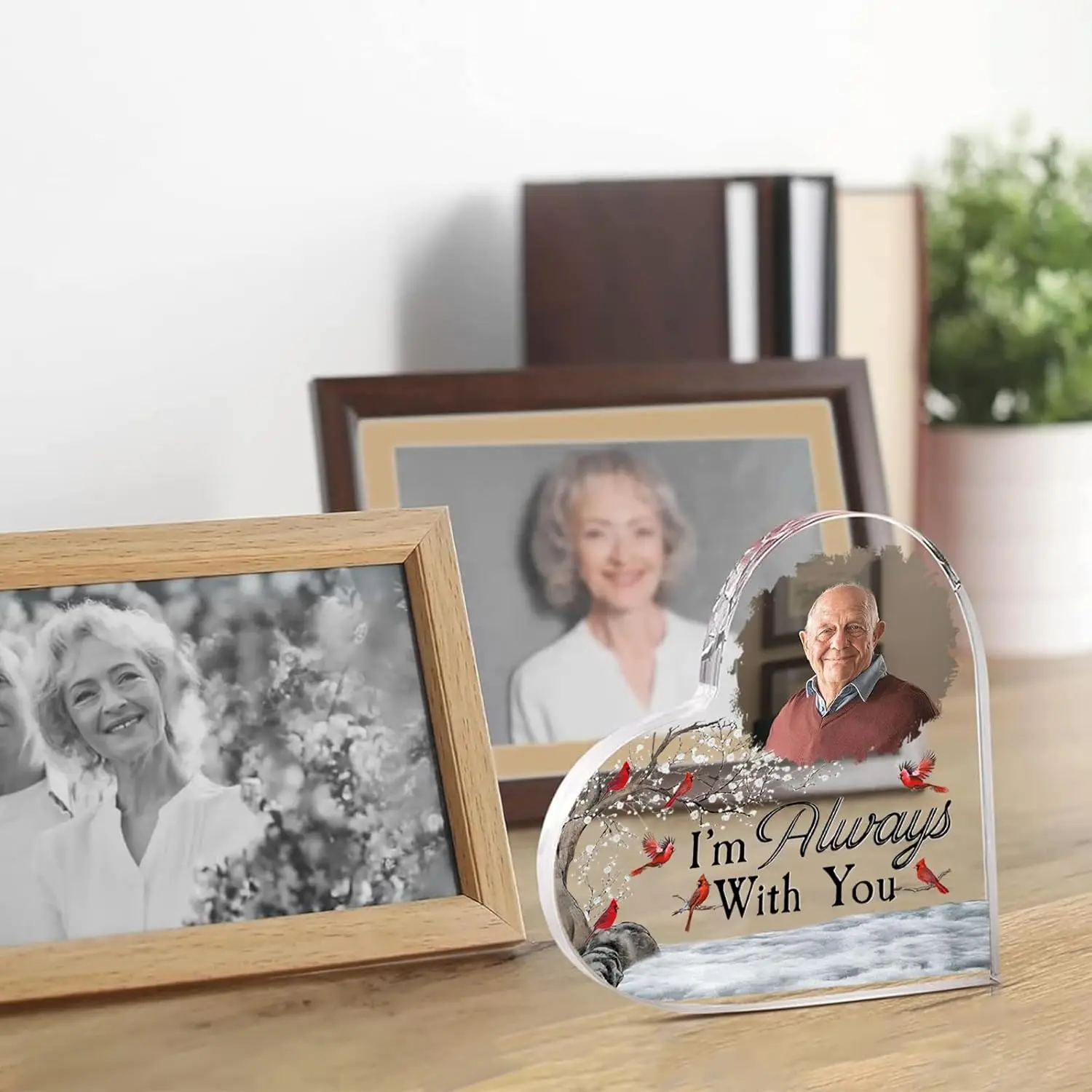 New Pet Relative Memorial Photo Plaque Personalised Sympathy Gift Acrylic Heart Shaped Condolence Plaque Memorial Decoration