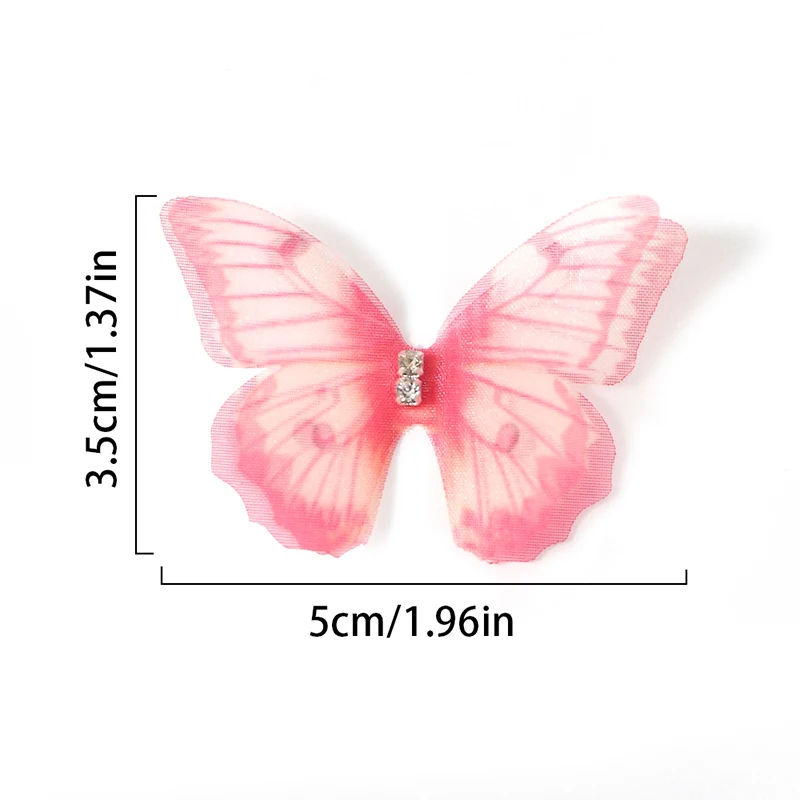 50Pcs 5cm 더블 나비 Appliqued 3D 시뮬레이션 Organza 나비 패치 DIY 공예 웨딩 파티 홈 장식
