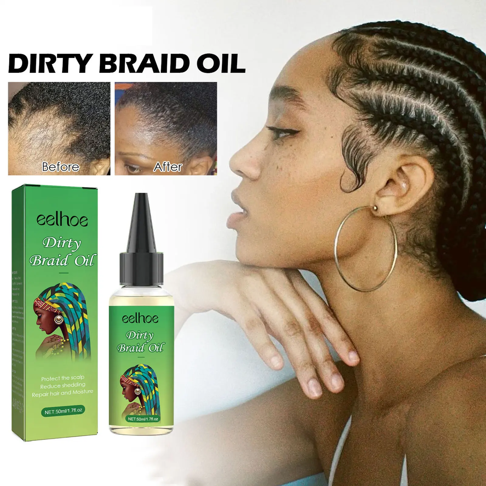 Portable 50ml Braid Styling Hair Oil Anti Hair Loss Treatment & Nourishing Scalp Strong Hair Root Dirty Thickening Braid Oil