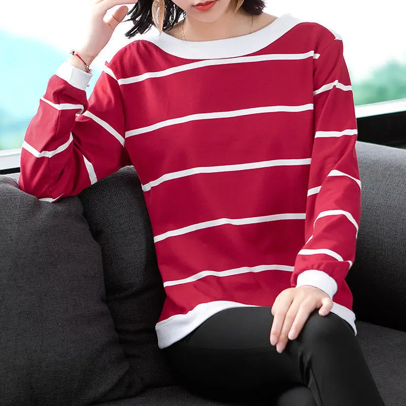 Straight Fashion Comfortable Striped Long Sleeved T-shirts Spring Autumn Casual O-neck Wild Popularity Women\'s Clothing 2022