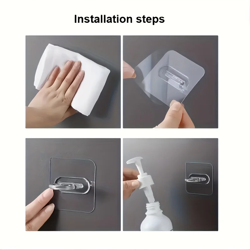 Description Picture 4 of item10pcs Easy-Install Adhesive Hook Set For Kitchen & Bathroom - No-Drill Wall Mount Hangers For Towels, Utensils, And More