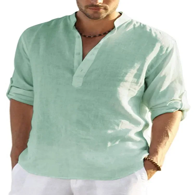 Men Cotton Linen Shirt Spring/Summer Long Sleeved Business Casual Loose Fitting S-5XL