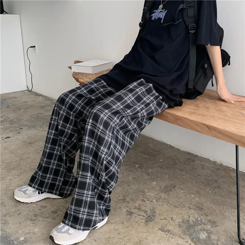 

Plaid Pants Women Casual Chic Oversize 4XL Loose Wide Leg Trousers Ins Retro Teens Harajuku Hip-hop All-match Unisex Streetwear