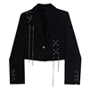 Women Punk Gothic Cropped Blazer with Metal Chain Harajuku Design Streetwear Chic Patchwork Suit Office Lady Commute Short Coat 1