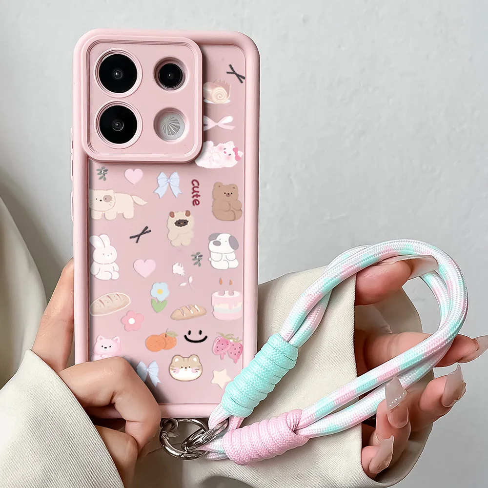 Adorable Cat Wrist Strap Lanyard Phone Case with Chain Pendant