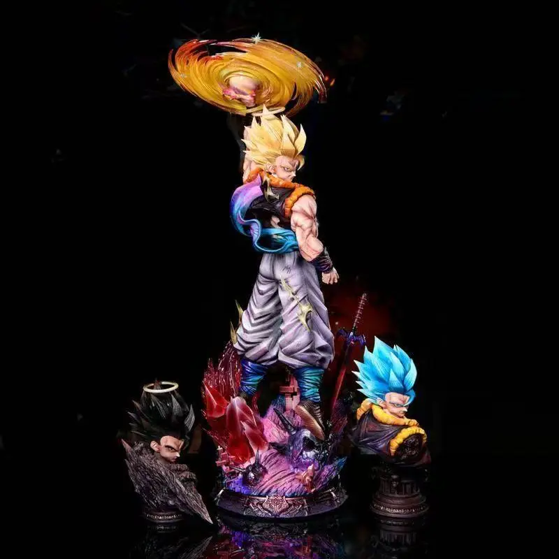 JT 스테츄 45cm/17.72인치 드래곤볼 Z 고지타 피규어 3개 헤드 교체 가능 슈퍼 사이야인 액션 피규어 컬렉션 모델 장난감 선물