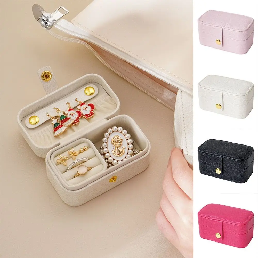 

Flip Cover PU Jewelry Storage Box Simple Solid Color Earring Organizer Simple Jewelry Case Portable Ring Necklace Case Girls