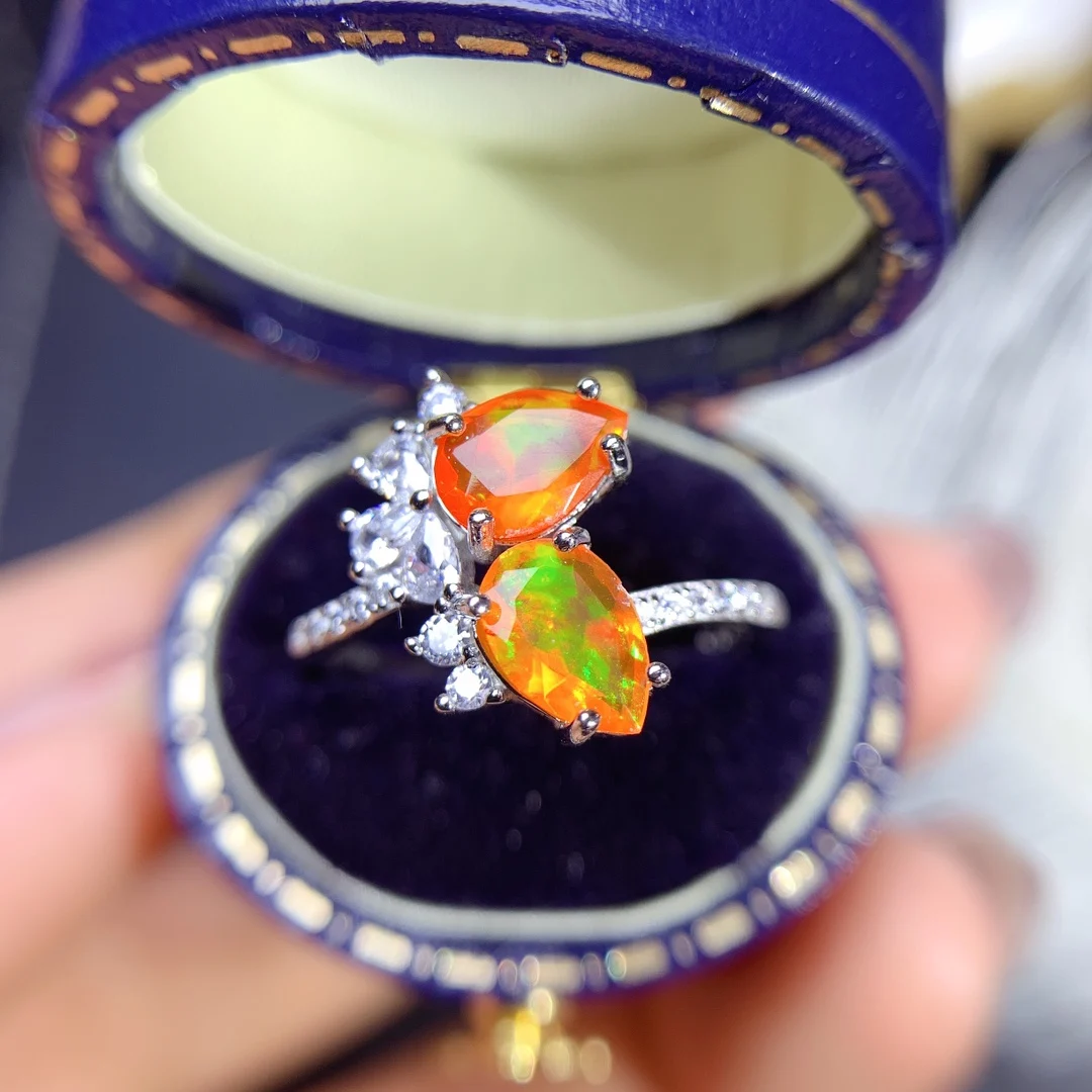 Mexican Opal ピンクオパールのネクタイピン Mexico Natural Orange Fire Opal Ring Pear 5x7mm Opal 925