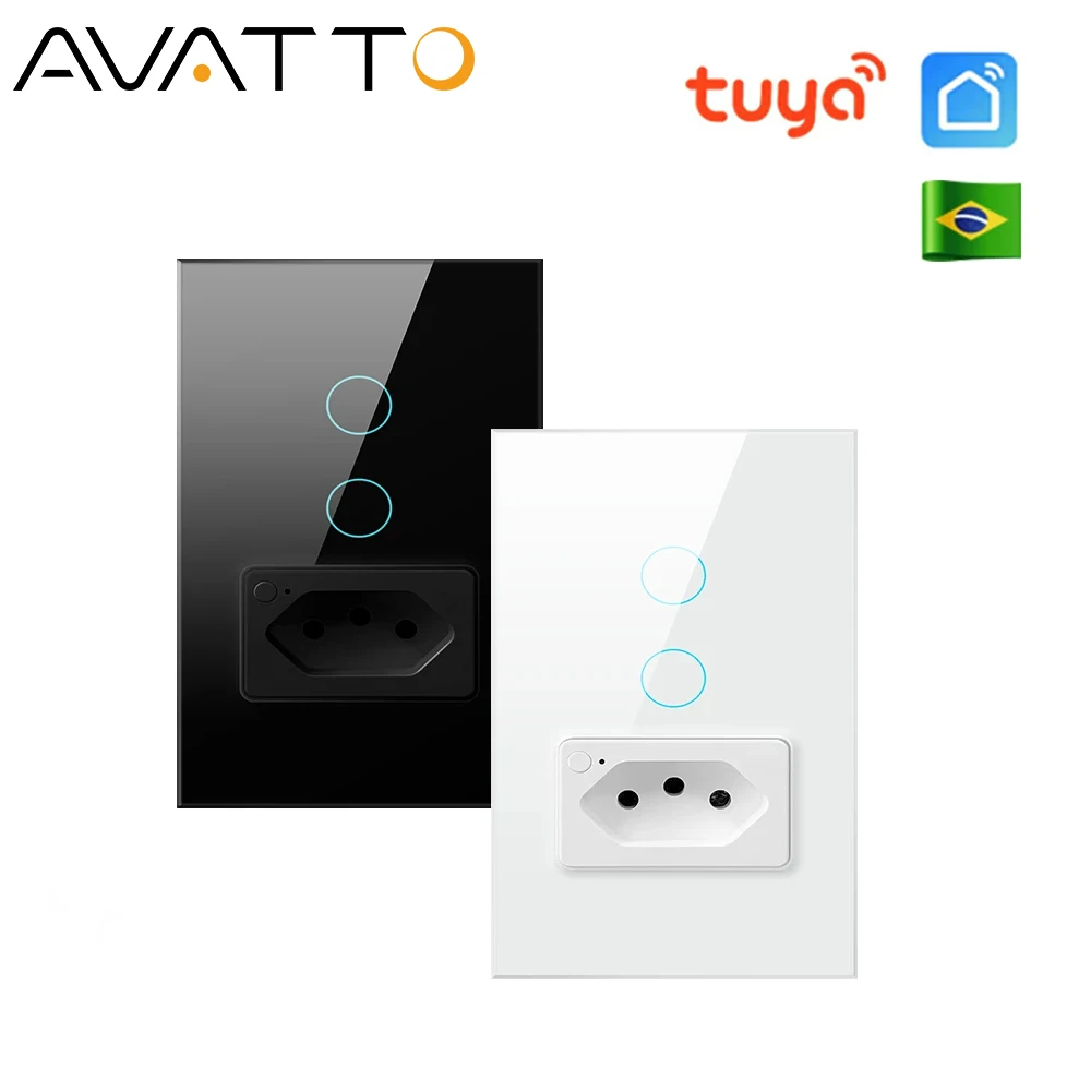 สวิตช์ไฟอัจฉริยะ AVATTO Tuya WiFi พร้อมเต้ารับ, สวิตช์ติดผนังแบบสัมผัส 16A สำหรับบราซิล, ใช้งานร่วมกับ Alexa และ Google Home 1