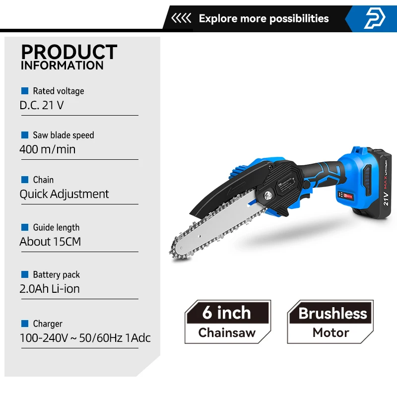 21V Brushless ChainSaw Pruning Saw Electric Portable 6 inch Mini Chain Saw Woodworking Wood Cutter Power Tools By PROSTORMER mini chainsaw electric chainsaw electric saw mini electric saw