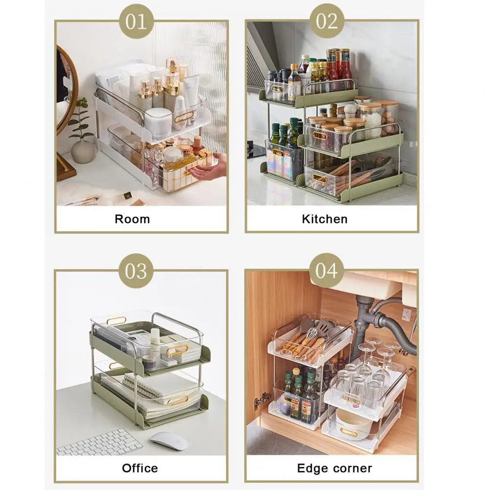 

Прочный 2-уровневый контейнер для хранения в ванной комнате, выдвижные ящики, высокая нагрузка, идеально подходит для организации под раковиной