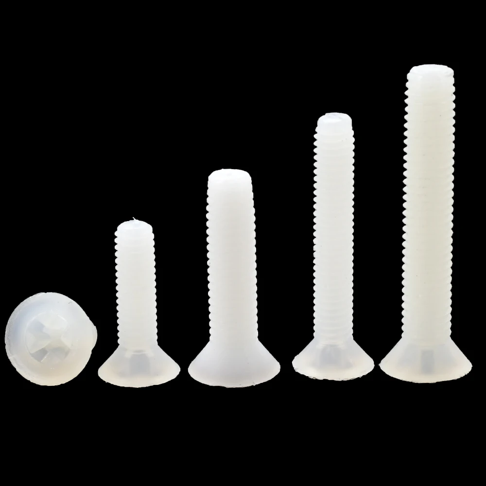 White Nylon Countersunk Head Cross Screw Suitable Phillips Flat Head Bolts M2~M5 For Industrial Buildings Furniture Accessories